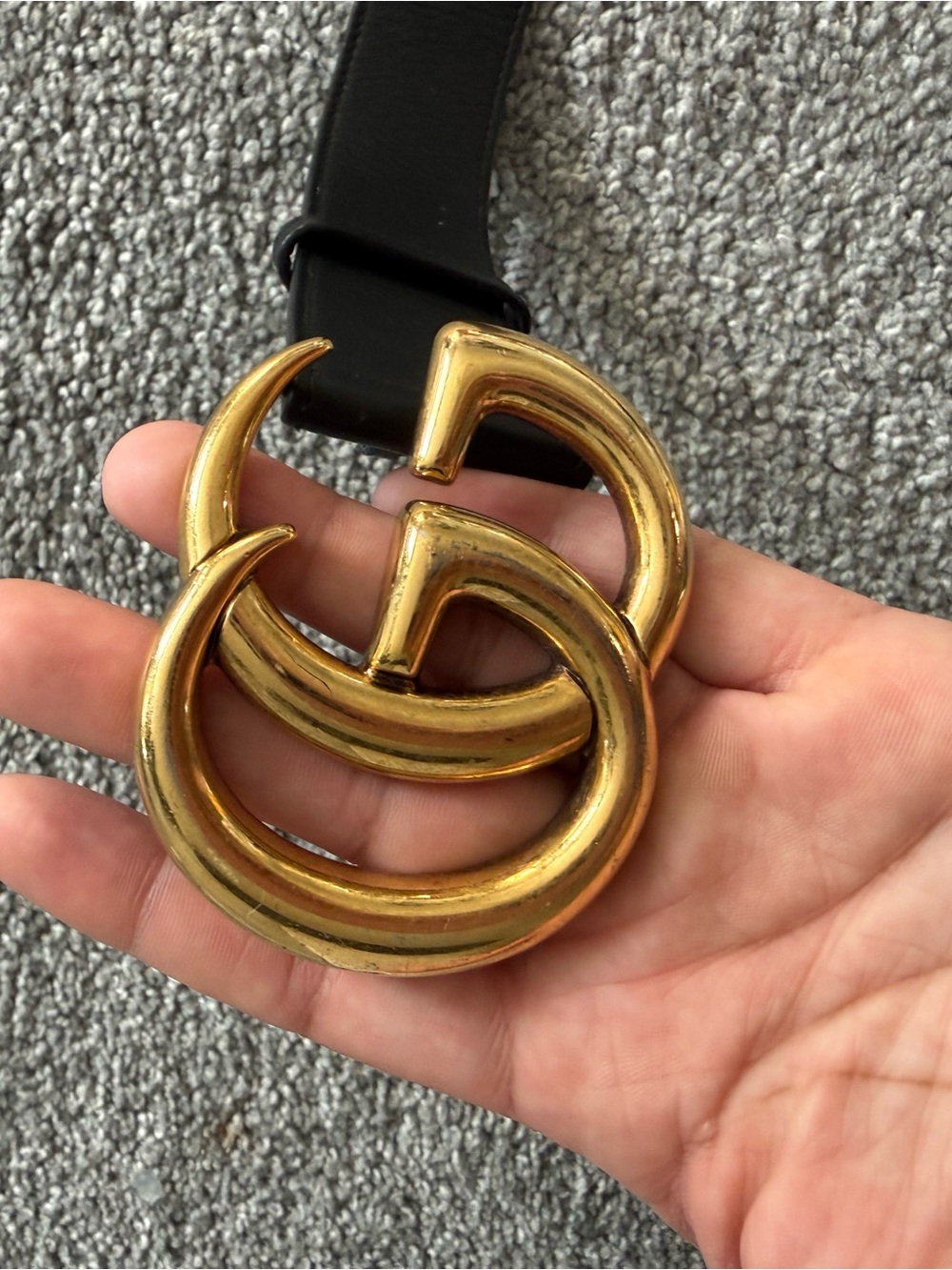 Gucci Black Leather Belt with Gold Double G Buckle